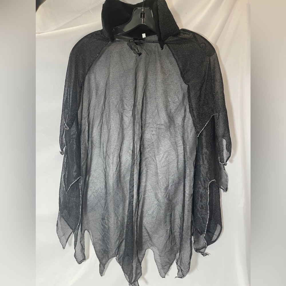 Costume Vampire Cape Halloween Black Glitter Sparkle Cape w/ Fur Collar Sz Med